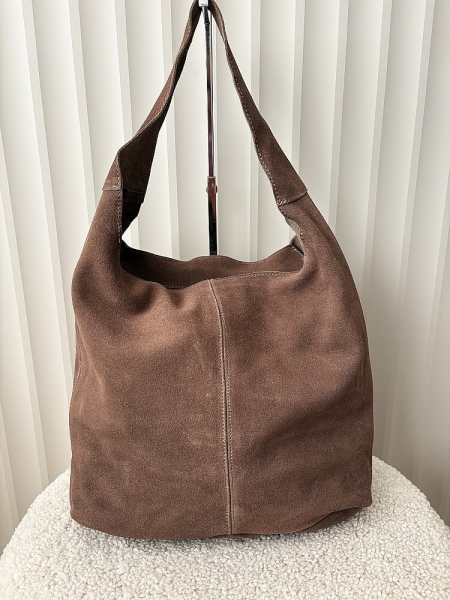 Torebka shopper na ramię zamszowa taupe z przeszyciem