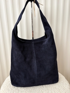 Torebka shopper na ramię zamszowa granatowa z przeszyciem