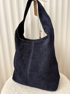 Torebka shopper na ramię zamszowa granatowa z przeszyciem