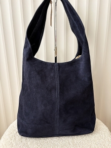Torebka shopper na ramię zamszowa granatowa z przeszyciem
