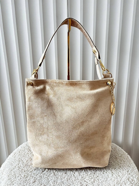 Laura Biaggi torebka worek beżowa ekozamsz 