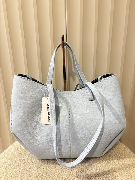 Laura Biaggi torebka shopperka skórzana niebieska