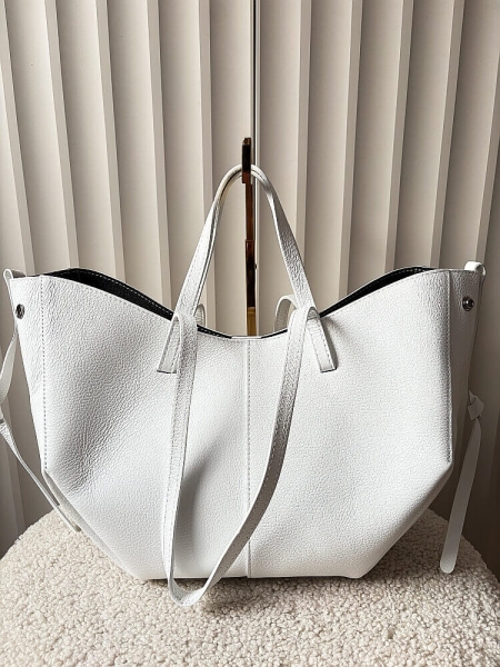 Laura Biaggi torebka shopperka skórzana biała