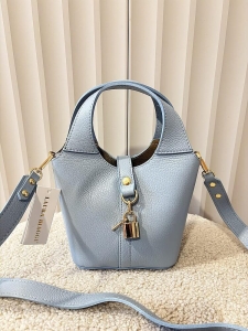 Laura Biaggi torebka mini shopperka skórzana niebieska