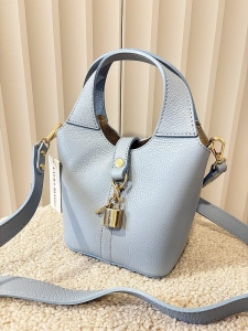 Laura Biaggi torebka mini shopperka skórzana niebieska