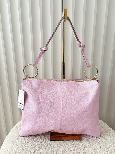 Laura Biaggi skórzana torebka na ramię różowa