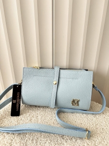 Massimo Contti skórzana torebka listonoszka niebieska trzykomorowa