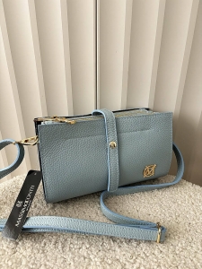 Massimo Contti skórzana torebka listonoszka niebieska trzykomorowa