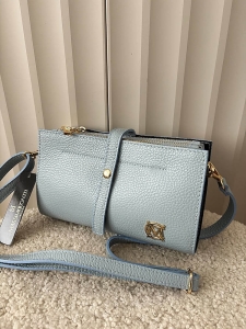 Massimo Contti skórzana torebka listonoszka niebieska trzykomorowa