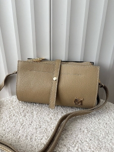 Massimo Contti skórzana torebka listonoszka beżowa trzykomorowa