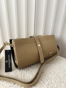 Massimo Contti skórzana torebka listonoszka beżowa trzykomorowa