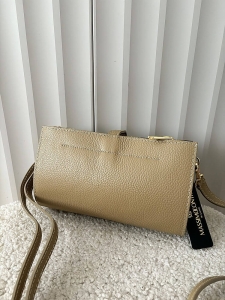 Massimo Contti skórzana torebka listonoszka beżowa trzykomorowa