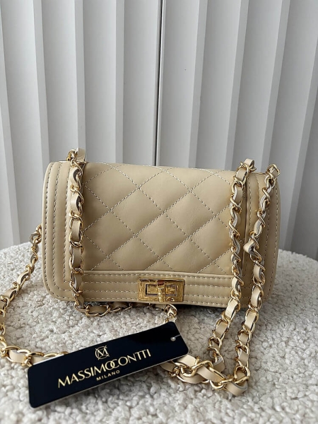 Massimo Contti torebka listonoszka skórzana beżowa pikowana