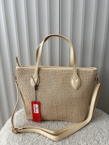 Pierre Cardin torebka shopper jasnobeżowa plecionka