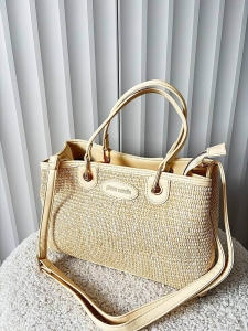 Pierre Cardin torebka shopper jasnobeżowa plecionka