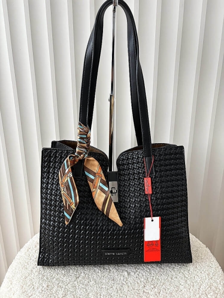 Pierre Cardin torba shopper czarna plecionka 