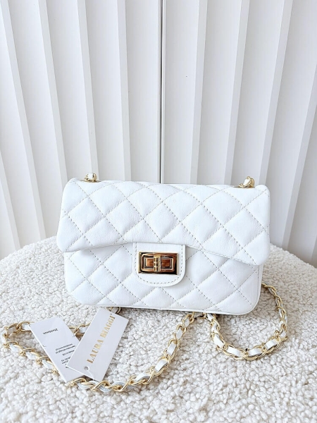 Borse in Pelle listonoszka skórzana biała pikowana z łańcuszkiem 