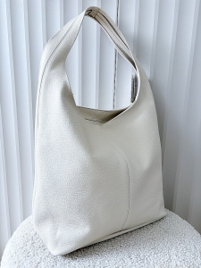 Laura Biaggi skórzana torba shopper na ramię jasnobeżowa