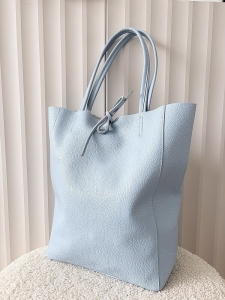 Laura Biaggi skórzana torba shopper niebieska z wiązaniem