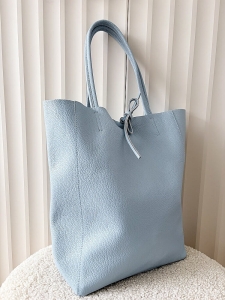 Laura Biaggi skórzana torba shopper niebieska z wiązaniem