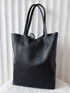 Laura Biaggi skórzana torba shopper czarna z wiązaniem