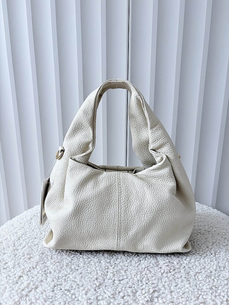 Laura Biaggi torba mini shopper skórzana jasnobeżowa z przeszyciem