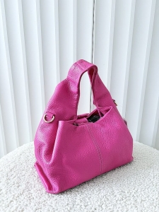 Laura Biaggi torba mini shopper skórzana fuksja z przeszyciem