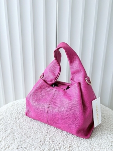 Laura Biaggi torba mini shopper skórzana fuksja z przeszyciem