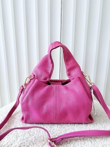Laura Biaggi torba mini shopper skórzana fuksja z przeszyciem
