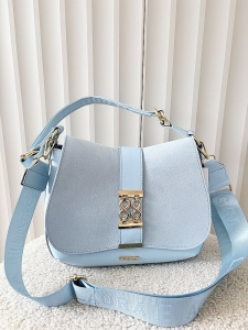 Laura Biaggi torebka listonoszka niebieska z klapką ekozamsz