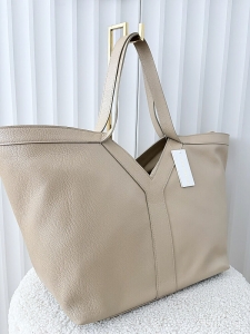 Laura Biaggi duża torba shopper skórzana beżowa z przeszyciem