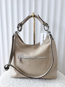 Laura Biaggi skórzana torba shopper na ramię beżowa