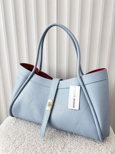 Laura Biaggi torebka shopper skórzana jasnoniebieska