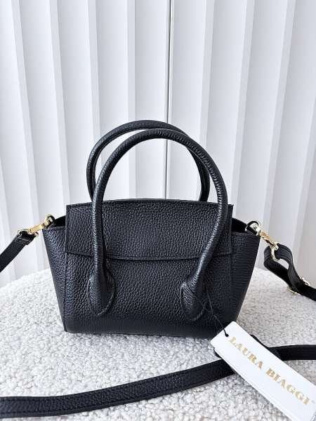 Laura Biaggi torebka mini shopperka skórzana czarna