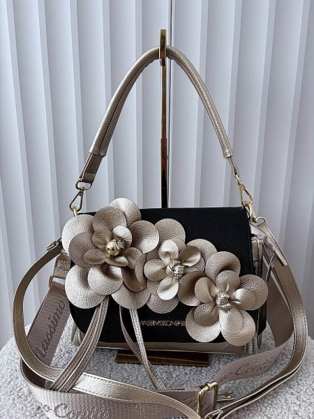 Massimo Contti torebka listonoszka złota z czarnym kwiaty zip