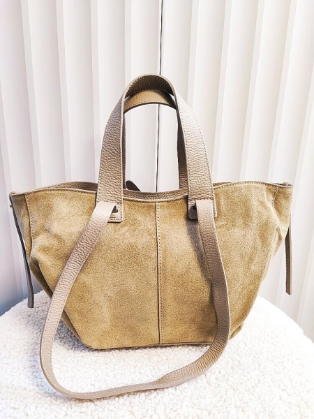 Laura Biaggi torba mini shopper zamszowa beżowa