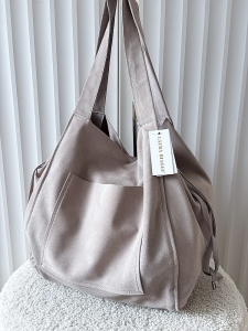 Laura Biaggi torba shopper zamszowa jasnoszara z kieszenią