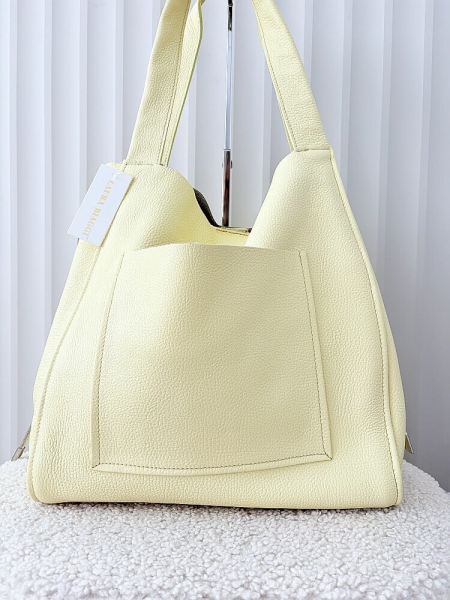 Laura Biaggi torba shopper skórzana żółta z kieszenią