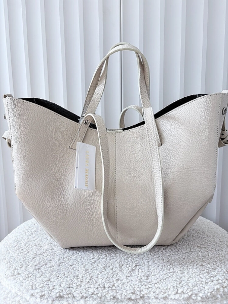 Laura Biaggi torebka shopperka skórzana jasnobeżowa