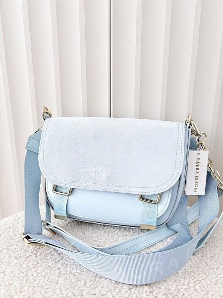 Laura Biaggi torebka listonoszka jasnoniebieska z klapką ekozamsz