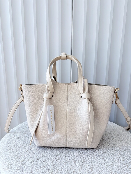 Laura Biaggi torebka mini shopper beżowa
