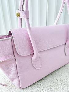 Laura Biaggi skórzana torba shopper na ramię różowa