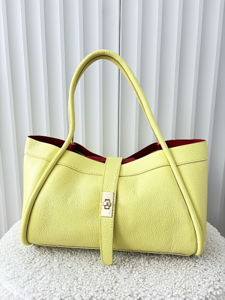 Laura Biaggi torebka shopperka skórzana żółta