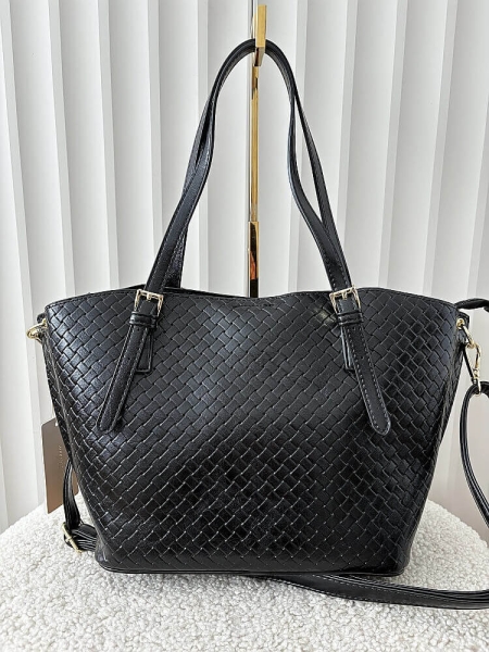 Ines Delaure torebka shopper na ramię czarna plecionka