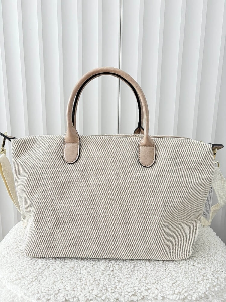 Ines Delaure torebka shopper beżowa materiałowa