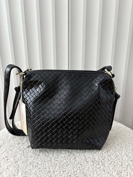 Ines Delaure torebka listonoszka czarna z kieszeniami plecionka