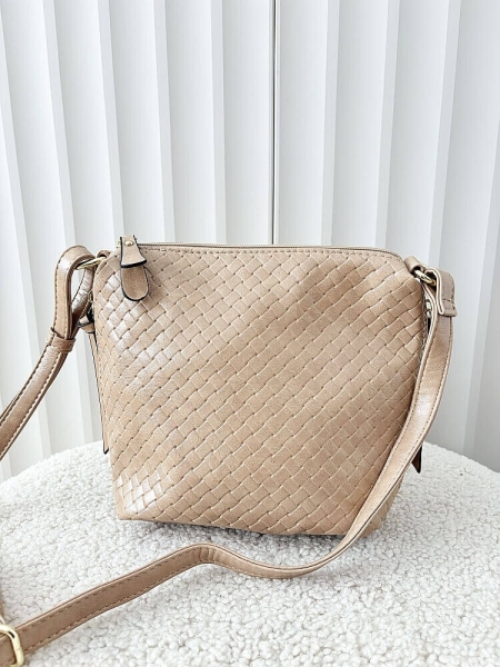 Ines Delaure torebka listonoszka beżowa z kieszeniami plecionka