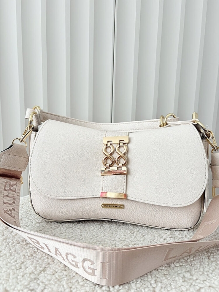 Laura Biaggi torebka listonoszka na ramię beżowa z klapką