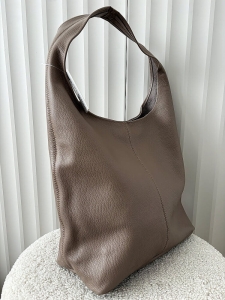 Laura Biaggi skórzana torba shopper na ramię taupe
