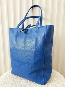 Laura Biaggi skórzana torba shopper kobaltowa z wiązaniem